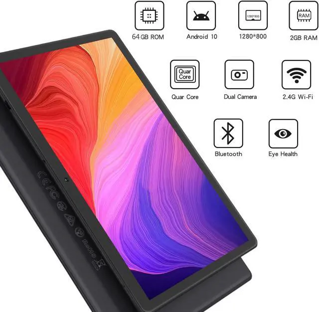 Alt view image 2 of 5 - PRITOM 10'' Tablet Android 10 Phone Tablet with SIM Slot, 64GB Quad Core, IPS Touchscreen, 8MP Rear Camera WiFi GPS Bluetooth USB C, Support 3G Phone Call, Black