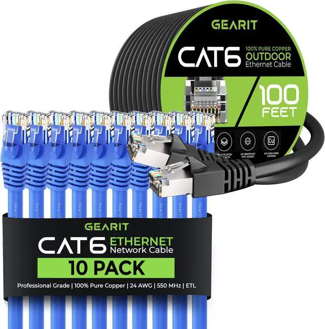 Main image of GearIT 10Pack 2ft Cat6 Ethernet Cable & 100ft Cat6 Cable