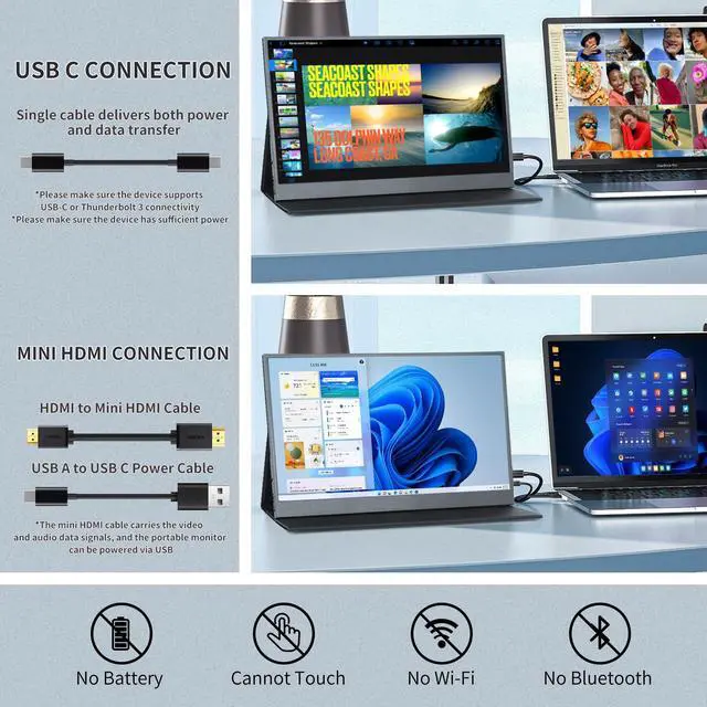 Alt view image 2 of 5 - ReHisk External Travel Monitor, FHD 1080P, 15.6'', Portable, IPS Eye Care Computer Display HDMI USB-C VESA with Smart Cover&Dual Speakers for Mac PC Phone PS4/5 Xbox Switch, Laptop