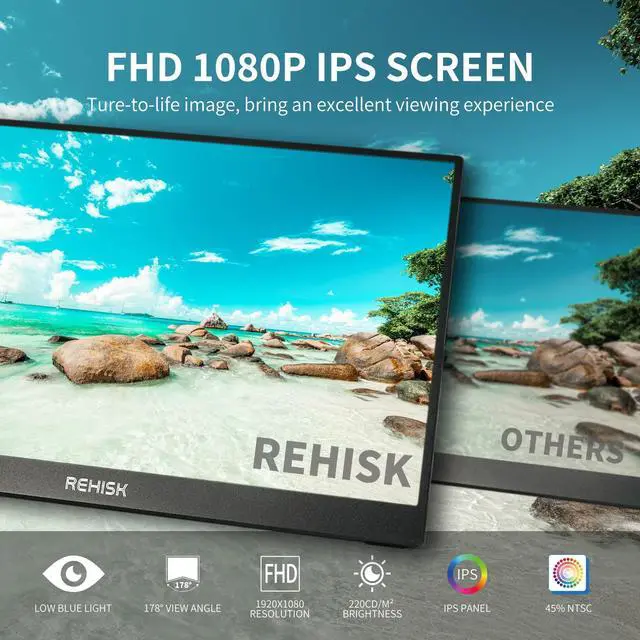Alt view image 3 of 5 - ReHisk External Travel Monitor, FHD 1080P, 15.6'', Portable, IPS Eye Care Computer Display HDMI USB-C VESA with Smart Cover&Dual Speakers for Mac PC Phone PS4/5 Xbox Switch, Laptop