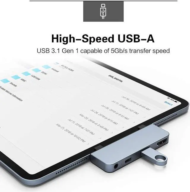 Alt view image 5 of 5 - HyperDrive USB C Hub Adapter for iPad Pro 2020 2019 2018 11"/ 12.9", USBC Smartphone/Tablet, 4-in-1 USB-C Hub Dongle with 4K HDMI, C-USB PD Charging, USB 3.0, 3.5mm Headphone Audio Jack -Gray