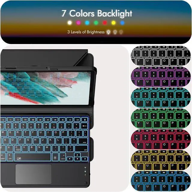 Alt view image 3 of 5 - INFILAND for Samsung Galaxy Tab A9+/A9 Plus 5g Case with Keyboard [High Precision Trackpad&7 Color Backlight], 360 Degree Rotating, Detachable Wireless Keyboard Case for Tab A9+ 11 inch 2023, Black