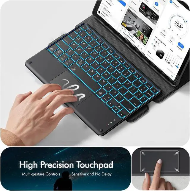 Alt view image 2 of 5 - INFILAND for Samsung Galaxy Tab A9+/A9 Plus 5g Case with Keyboard [High Precision Trackpad&7 Color Backlight], 360 Degree Rotating, Detachable Wireless Keyboard Case for Tab A9+ 11 inch 2023, Black