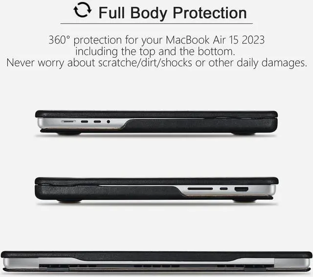 Alt view image 3 of 5 - MacBook Air 15 Case (2023-2025), ICARER Premium Leather Case for Model 2025 M4 A3241 2024 M3 A3114, 2023 M2 A2941, with Touch Bar & Touch ID Compatible for Apple MacBook Air 15.3 inch (Black)