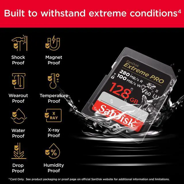 Alt view image 5 of 5 - SanDisk 128GB Extreme PRO SDXC UHS-II Memory Card - C10, U3, V60, 6K, 4K UHD, SD Card - SDSDXEP-128G-GN4IN
