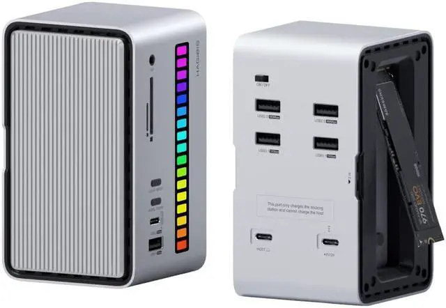 Main image of Hagibis USB C Docking Station with M.2 NVMe/SATA SSD Enclosure Adapter, LED Strip Light USB 3.2 Gen 2 (10 Gbps) to PCI-E M-Key/(B+M) Key Support UASP for NVMe/SATA SSDs for MacBook Pro