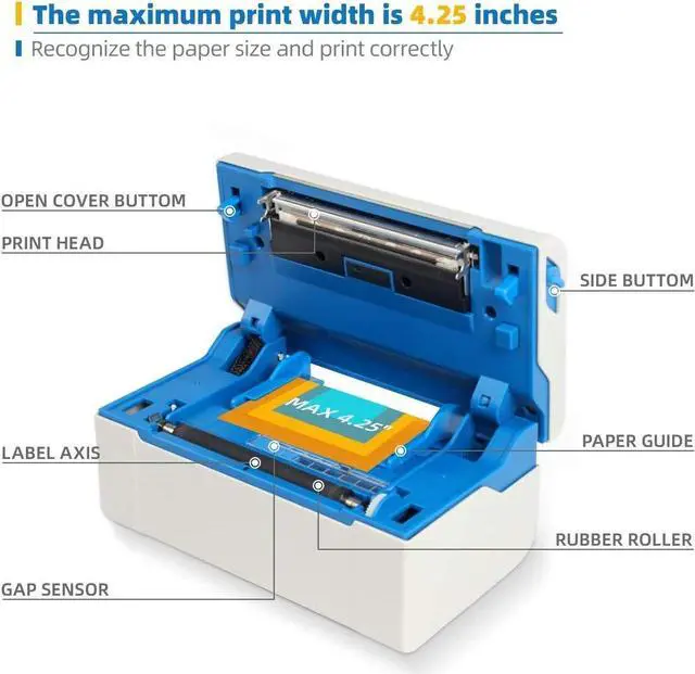 Alt view image 3 of 5 - micmi Shipping Label Printer, Commercial Direct Thermal Printer Support Amazon Ebay PayPal Etsy Shopify Shipstation Stamps.com Ups USPS FedEx DHL Support Windows, w/ 4x6 inch x 500 Labels Not for Mac