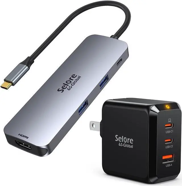 Main image of USB C Docking Station Dual HDMI Monitor, USB C Charger Block 67W GaN Charger Fast Wall Charger, USB C to Dual HDMI Adapter, for MacBook Pro/Air, iPad Pro, Galaxy S23/S22, iPhone 14, Dell XPS, Laptop