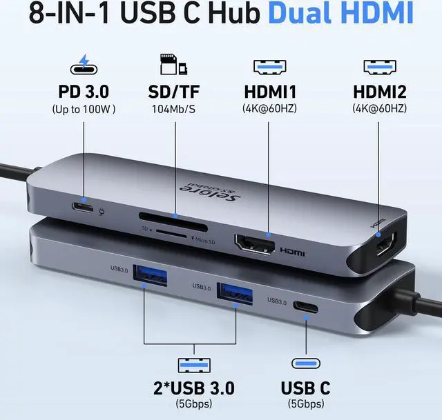Alt view image 2 of 5 - USB C Docking Station Dual HDMI Monitor, USB C Charger Block 67W GaN Charger Fast Wall Charger, USB C to Dual HDMI Adapter, for MacBook Pro/Air, iPad Pro, Galaxy S23/S22, iPhone 14, Dell XPS, Laptop