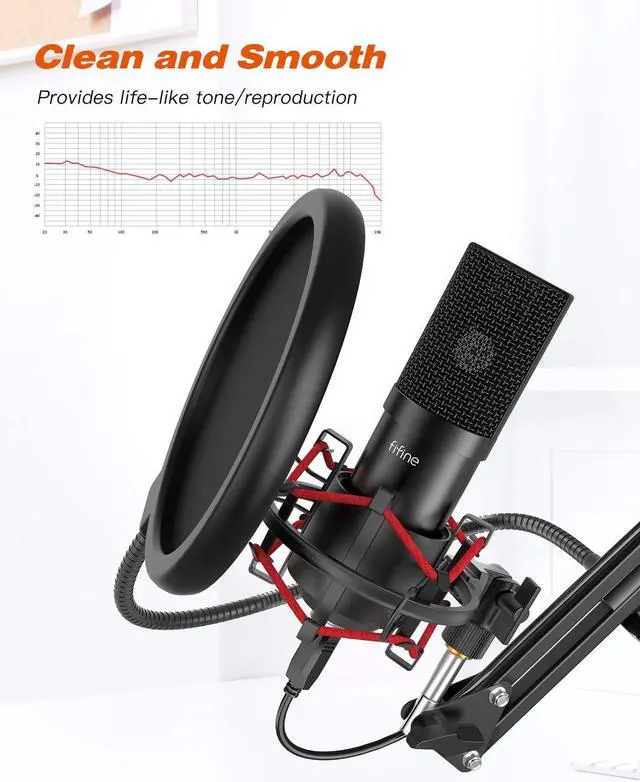 Alt view image 3 of 5 - FIFINE USB Condenser Mic and Lavalier Microphone, Gaming Mic Set with Boom Arm Stand, Pop Filter, PC Condenser Lapel Microphone for Streaming Podcast Home Studio (T732+K053)