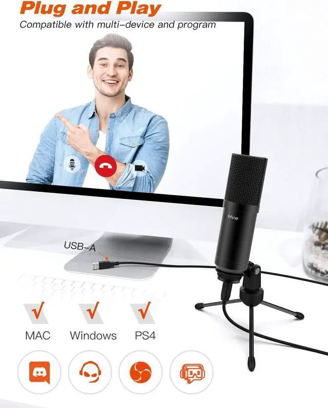 Alt view image 5 of 5 - FIFINE USB Condenser Mic and Lavalier Microphone, Gaming Mic Set with Boom Arm Stand, Pop Filter, PC Condenser Lapel Microphone for Streaming Podcast Home Studio (T732+K053)