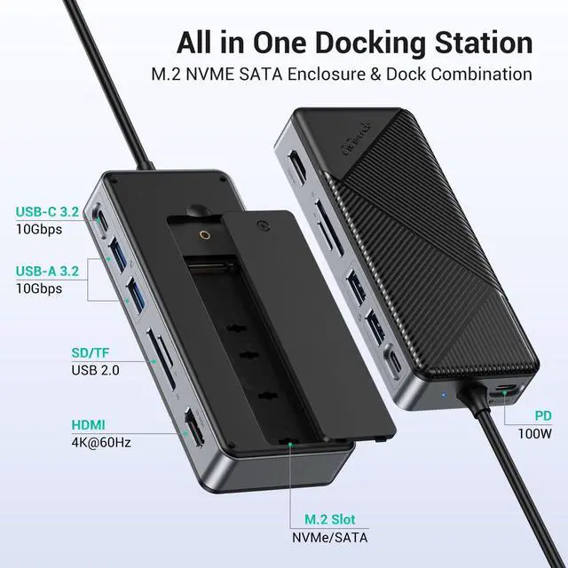 Alt view image 2 of 5 - GiGimundo GM28P M.2 NVMe SSD Docking Station - 10Gbps Multi Ports Portable USB-C Hub, PD100W, HDMI 4K 60Hz, SD Card Reader, M.2 Dock for Laptop Mac, Black