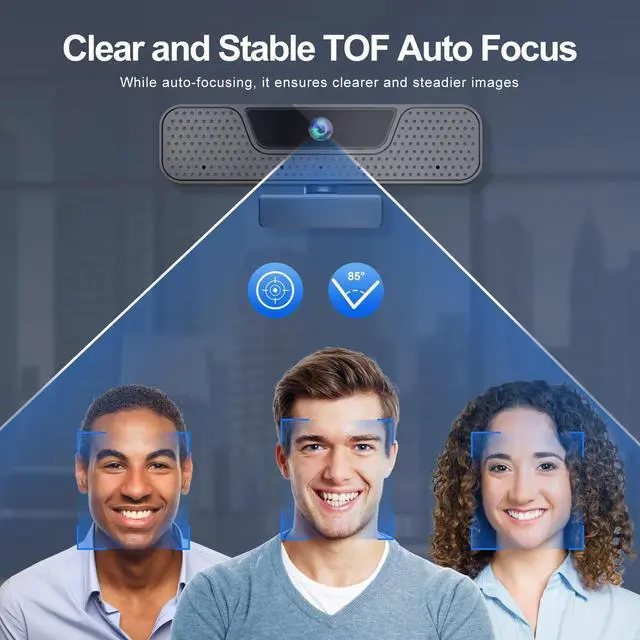 Alt view image 3 of 5 - 4K Auto Focus Webcam for PC, 4 AI Noise-Canceling Mics UHD Web cam, Auto Light Correction, 85°FOV Computer Web Camera, USB C Plug&Play Webcam with Tripod & Privacy Cover Works w/Zoom/Skype/Google