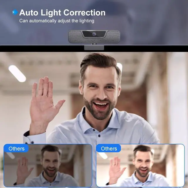 Alt view image 5 of 5 - 4K Auto Focus Webcam for PC, 4 AI Noise-Canceling Mics UHD Web cam, Auto Light Correction, 85°FOV Computer Web Camera, USB C Plug&Play Webcam with Tripod & Privacy Cover Works w/Zoom/Skype/Google