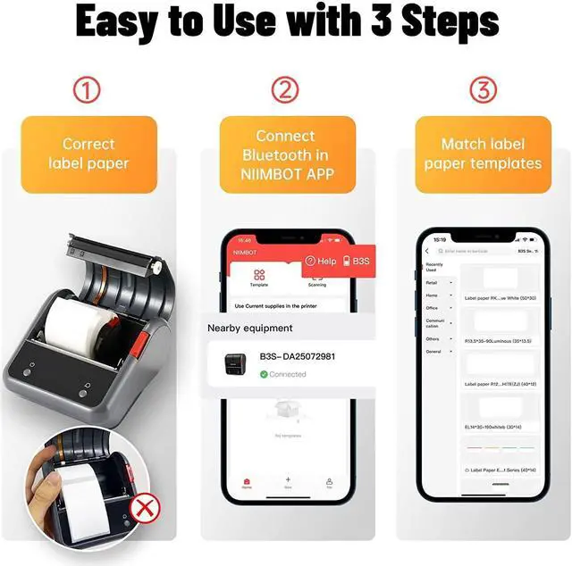 Alt view image 5 of 5 - NIIMBOT Label Maker, B3S Thermal Label Printer, 3Inch Portable Label Makers with 70x40mm White and 50x50mm Round Clear Label, Barcode Label Printer for Small Business, Office, Home, Mailing