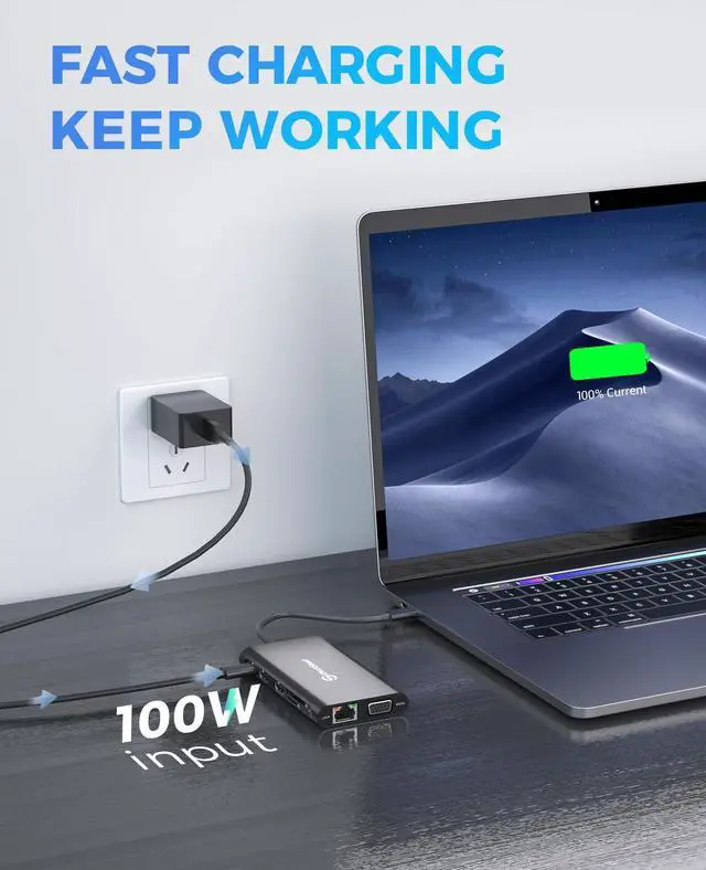 Alt view image 4 of 5 - UtechSmart Triple Monitor USB-C Laptop Docking Station - 11-in-1 Dock with 2 HDMI, VGA, PD3.0, SD/TF Card Slot, 4 USB Ports - Compatible with MacBook & Windows (Black)