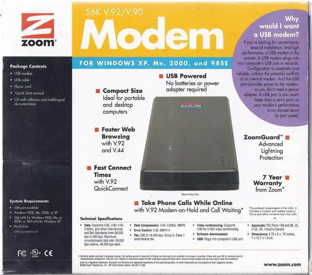 Alt view image 2 of 5 - Zoom 3090-00-00 V.92 / V.44 USB External Controllerless Fax Modem