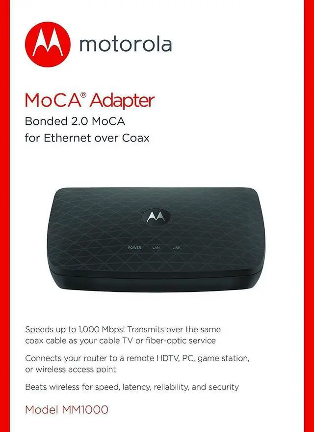 Alt view image 4 of 5 - Motorola MOCA Adapter for Ethernet Over Coax, 1,000 Mbps Bonded 2.0 MoCA (Model MM1000)