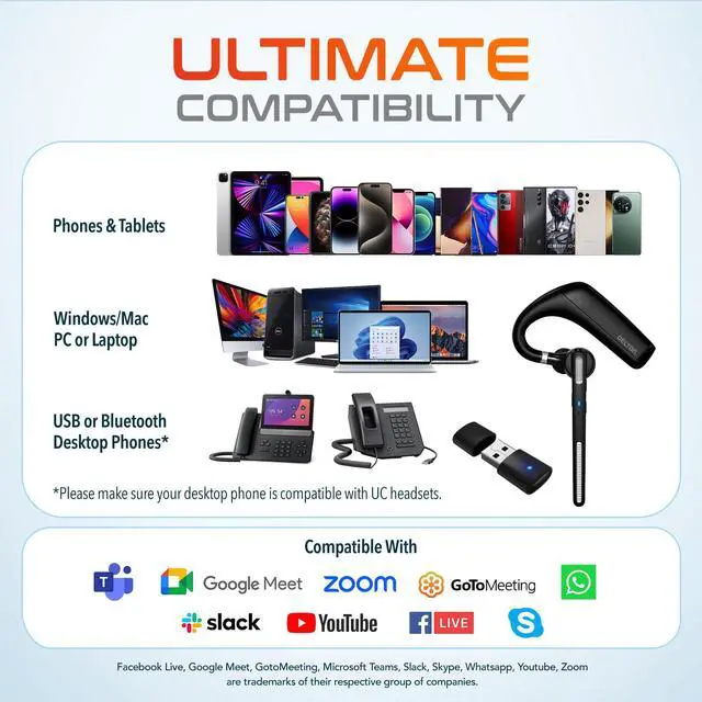 Alt view image 2 of 5 - Ultralight Bluetooth Headset with Noise Cancelling Microphone, Bluetooth Earpiece with Charging Case, Auto Pair USB Dongle for PC/Laptop, Compatible with MS Teams, Zoom, Google Meet, and More - Black