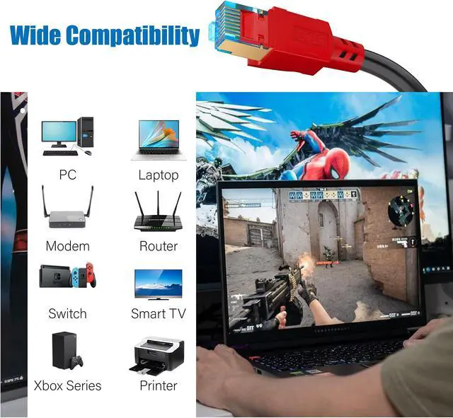 Alt view image 4 of 5 - AOPOCKAN TECH Cat 8 Ethernet Cable 150 ft,Heavy Duty High Speed Network Internet Cable, RJ45 Connector,26AWG 40Gbps 2000Mhz Patch Cord,S/FTP Indoor & Outdoor LAN Cable-Waterproof