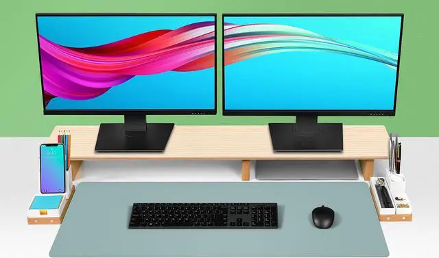 Alt view image 4 of 5 - Leather Desk Pad& Monitor Stand