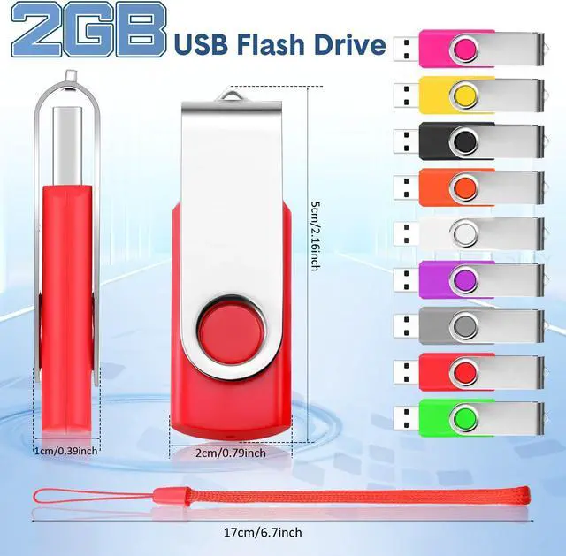Alt view image 2 of 5 - Aoriher 50 Pack 2GB Flash Drives Bulk USB 2.0 Gig Stick USB Flash Memory Storage Device with Lanyard Set Swivel Thumb Gig Stick for Data Storage Backup Transport Migration, Mixed 10 Color