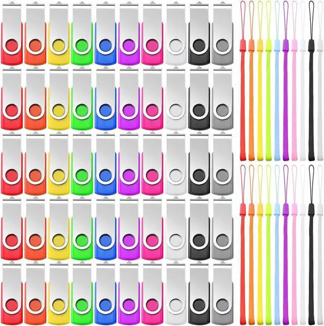 Main image of Aoriher 50 Pack 2GB Flash Drives Bulk USB 2.0 Gig Stick USB Flash Memory Storage Device with Lanyard Set Swivel Thumb Gig Stick for Data Storage Backup Transport Migration, Mixed 10 Color