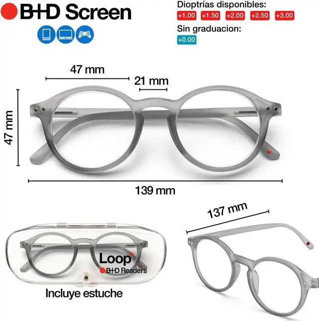 Alt view image 4 of 5 - B + D Blue Light Bloking Reader Glasses Loop Readers Grey Color Without Magnification
