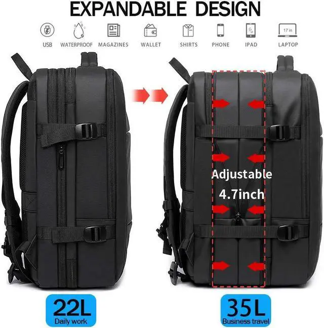 Alt view image 4 of 5 - BANGE 35L Travel Backpack,Flight Approved Carry On Backpacks for International Travel Bag, Water Resistant Durable 17-inch Laptop Backpacks,Large Daypack Business Weekender Luggage Pack for Men Women