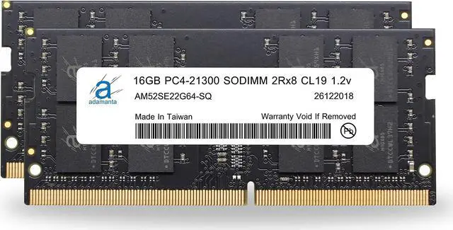 Main image of Adamanta 32GB (2x16GB) DDR4 2666MHz (or 2133MHz or 2400MHz) PC4-21300 SODIMM 2Rx8 CL19 1.2v Non-ECC Unbuffered Notebook Laptop RAM Memory Upgrade