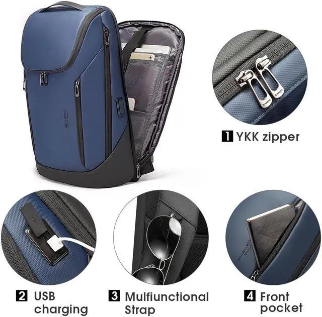 Alt view image 3 of 5 - BANGE Business Smart Backpack Waterproof fit 15.6 Inch Laptop Backpack with USB Charging Port,Travel Durable Backpack