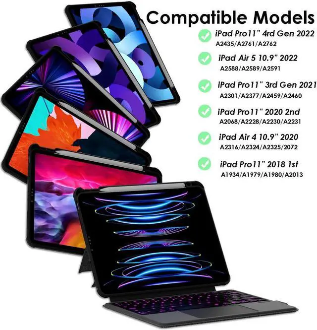 Alt view image 2 of 5 - baaaq Keyboard case Compatible for iPad Air 11 inch (M2) 2024,iPad Pro 11 inch (4th/3rd/2nd/1st Gen),10.9" iPad Air 5/4, Magnetic Detachable Kickstand case with Bluetooth Backlit Trackpad Keyboard