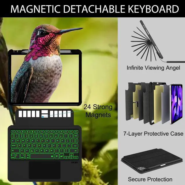 Alt view image 3 of 5 - baaaq Keyboard case Compatible for iPad Air 11 inch (M2) 2024,iPad Pro 11 inch (4th/3rd/2nd/1st Gen),10.9" iPad Air 5/4, Magnetic Detachable Kickstand case with Bluetooth Backlit Trackpad Keyboard