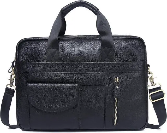 Main image of Leather Messenger Bag for Men 15.6 inch Briefcase Computer Laptop Bag Leather Satchel Bag Retro Shoulder Bag for Office Business Travel Black