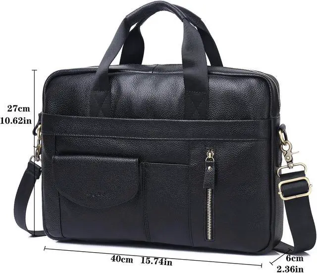 Alt view image 2 of 5 - Leather Messenger Bag for Men 15.6 inch Briefcase Computer Laptop Bag Leather Satchel Bag Retro Shoulder Bag for Office Business Travel Black