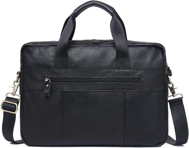 Alt view image 3 of 5 - Leather Messenger Bag for Men 15.6 inch Briefcase Computer Laptop Bag Leather Satchel Bag Retro Shoulder Bag for Office Business Travel Black