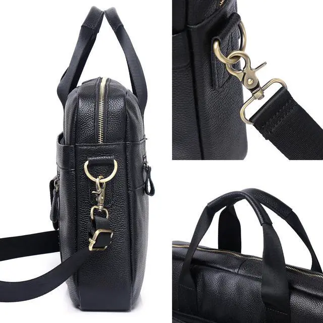 Alt view image 4 of 5 - Leather Messenger Bag for Men 15.6 inch Briefcase Computer Laptop Bag Leather Satchel Bag Retro Shoulder Bag for Office Business Travel Black