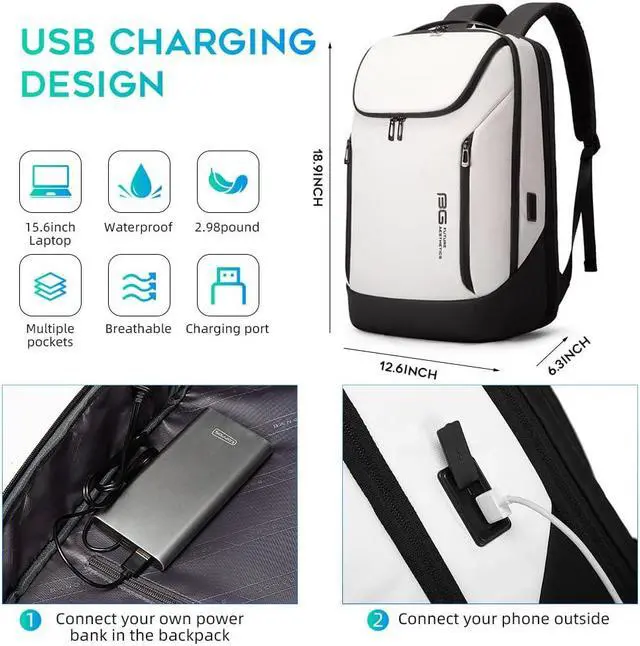 Alt view image 3 of 5 - BANGE Business Smart Backpack Waterproof fit 15.6 Inch Laptop Backpack with USB Charging Port,Travel Durable Backpack