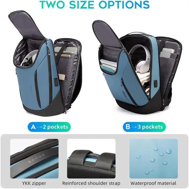 Alt view image 4 of 5 - BANGE Business Smart Backpack Waterproof fit 15.6 Inch Laptop Backpack with USB Charging Port,Travel Durable Backpack (Light Blue(three Pocket), Medium)