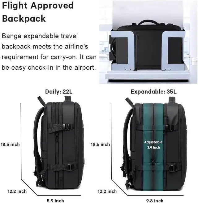 Alt view image 3 of 5 - BANGE 35L Backpack, Carry On Backpack Convertible Duffle Bag Fit for 17.3 Inch Laptop for Men and Women