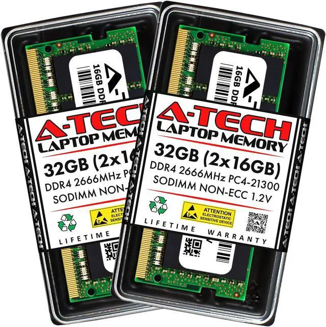 Main image of A-Tech 32GB (2x16GB) DDR4 2666MHz PC4-21300 (PC4-2666V) CL19 SODIMM 1.2V 260-Pin Non-ECC SO-DIMM Laptop Notebook RAM Memory Modules