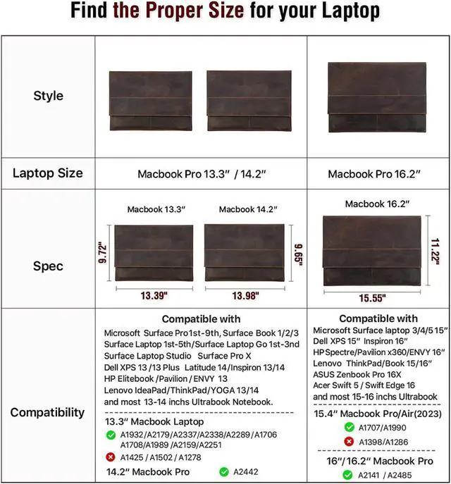 Alt view image 5 of 5 - CataPurus Top Grain Leather 13.3" Slim Laptop Sleeve Bag, Magnet Clasp Closure Design & 3 Pockets & Tracker Holder, Handmade, Compatible with MacBook Pro/Air 13.3"/Cellphone/Passport, Coffee 13.3 Inch