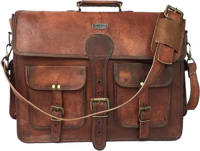 Alt view image 2 of 5 - cuero DHK 14 Inch Vintage Handmade Leather Messenger Bag for Laptop Briefcase Best Computer Satchel Distressed Bag