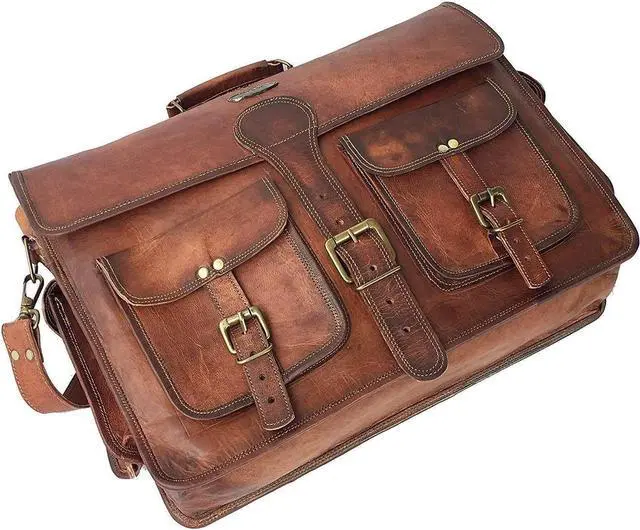 Alt view image 3 of 5 - cuero DHK 14 Inch Vintage Handmade Leather Messenger Bag for Laptop Briefcase Best Computer Satchel Distressed Bag