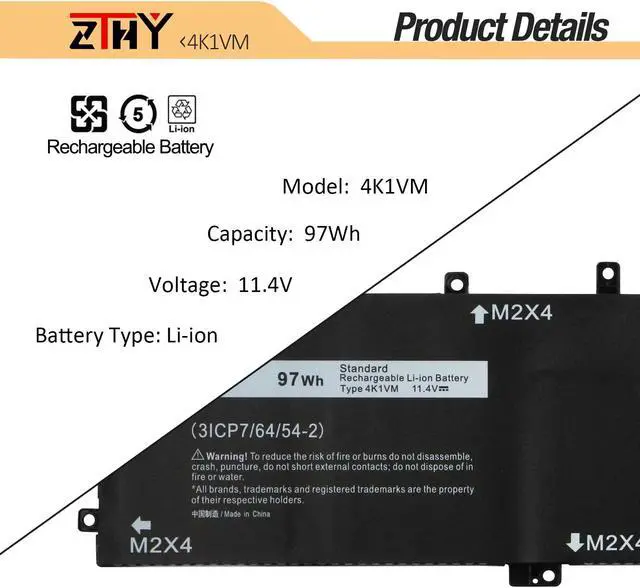 Alt view image 3 of 5 - ZTHY 97Wh 4K1VM Laptop Battery Replacement for Dell G7 17 7700 Gaming/Vostro 15 7500 7590 /XPS 15 9560 9570 7590 /Inspiron 15 7501 7590 7591 /Precision 5520 5530 5540 Series 6GTPY 11.4V 6-Cell