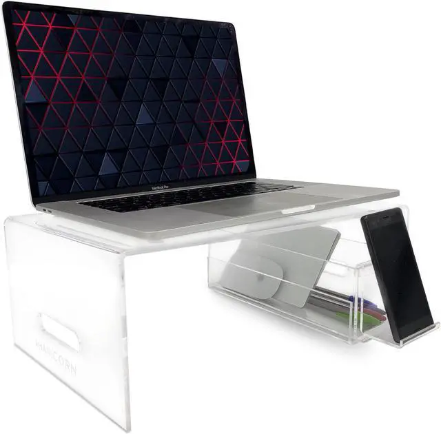 Main image of AHANICORN Acrylic Laptop Stand for Desk, Bed, and Coffee Tables with Detachable Phone Stand Compatible with 16 Inch MacBook Pro