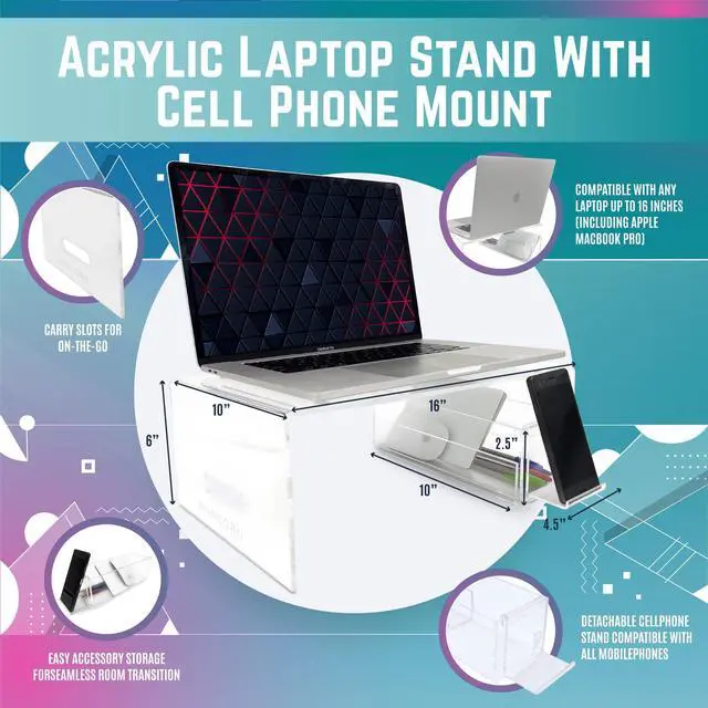 Alt view image 2 of 5 - AHANICORN Acrylic Laptop Stand for Desk, Bed, and Coffee Tables with Detachable Phone Stand Compatible with 16 Inch MacBook Pro