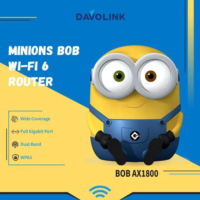 Alt view image 3 of 5 - Davolink Minions Bob WiFi 6 Router for Home - Turbocharge Your Internet with Minions Magic Secure Travel WiFi Router - Gaming Router