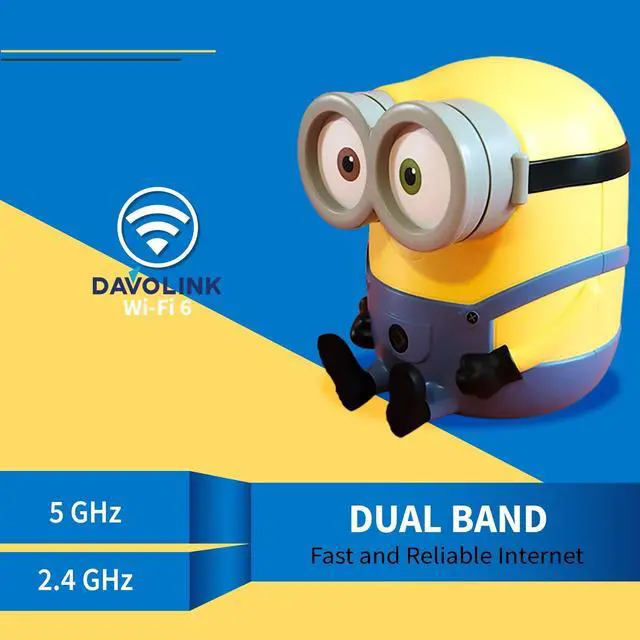 Alt view image 4 of 5 - Davolink Minions Bob WiFi 6 Router for Home - Turbocharge Your Internet with Minions Magic Secure Travel WiFi Router - Gaming Router