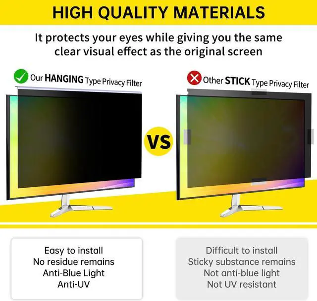 Alt view image 3 of 5 - DEJIMAX 22 Inch Computer Privacy Screen for 16:10 Computer Monitor, Anti-Blue Light Monitor Privacy Screen Fliter, Anti-UV Computer Screen Privacy Shield, Hanging Type